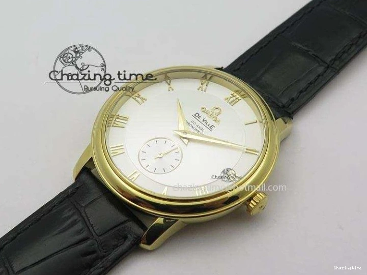 0310 Contemporary De Ville MK 1:1 Best Edition YG White Dial On Black Leather Asian Seagull T1701 (Sec@6) 8233